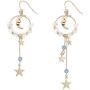 Asymmetrical Star Moon Tassel Drop Dangle Earrings Long Lucky Star Planet Cubic Zirconia Earrings for Women Girls