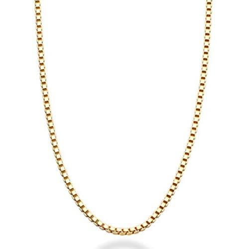 Miabella Solid 18K Gold Over 925 Sterling Silver Italian 1mm Box Chain Necklace for Women Men, 16, 18, 20, 22, 24, 26, 30 Inch Made in Italy
