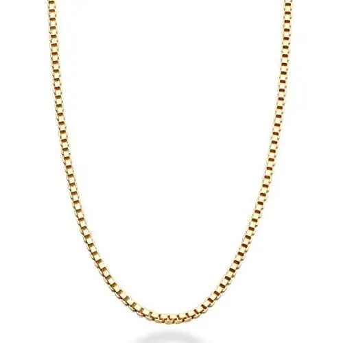 Miabella Solid 18K Gold Over 925 Sterling Silver Italian 1mm Box Chain Necklace for Women Men, 16, 18, 20, 22, 24, 26, 30 Inch Made in Italy