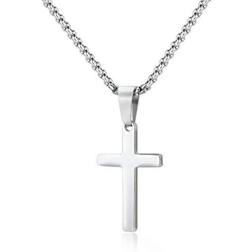 M MOOHAM Cross Necklace for Men - Stainless Steel Silver Gold Black Plain Cross Pendant Necklace Simple Jewelry Gifts, 16-24 Inches Chain