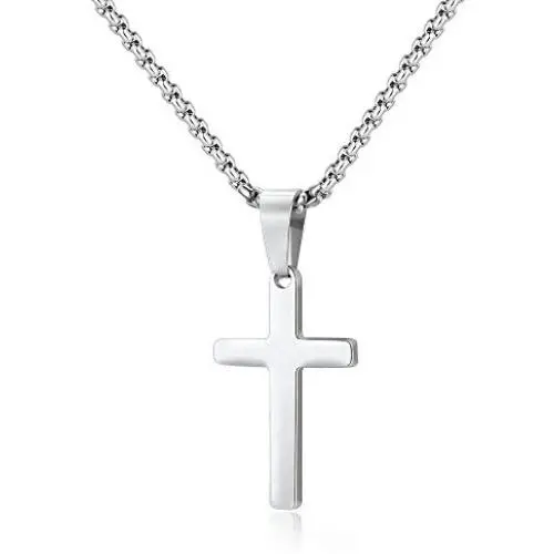M MOOHAM Cross Necklace for Men - Stainless Steel Silver Gold Black Plain Cross Pendant Necklace Simple Jewelry Gifts, 16-24 Inches Chain