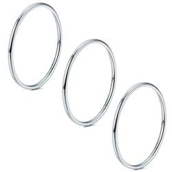 NOKMIT 3Pcs 1mm Stainless Steel Stackable Rings for Women Band Rings Knuckle Finger Stackinig Ring Silver/Rose/Gold Plain Dome Comfort Fit Size 5 to 10