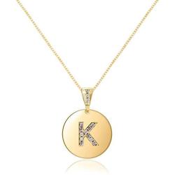 MFHUNX Heart Initial Necklace for Women - 18K Gold Filled Dainty Round Pendant Initial Letter Necklaces, Handmade Engraved Alphabet Monogram Necklaces Jewelry Gift Idea for Women Teen Girls