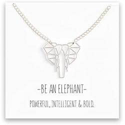 Happy Kisses Origami Elephant Necklace – Geometric Elephant Pendant – Message Card - Kids & Women