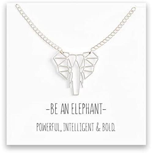 Happy Kisses Origami Elephant Necklace – Geometric Elephant Pendant – Message Card - Kids & Women