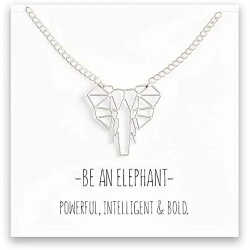 Happy Kisses Origami Elephant Necklace – Geometric Elephant Pendant – Message Card - Kids & Women