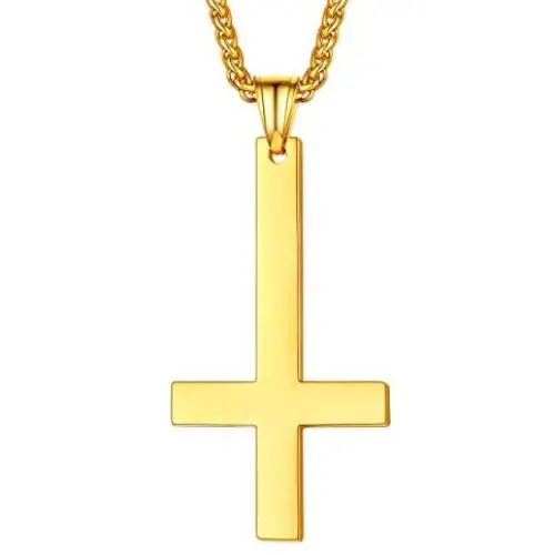 U7 Jewelry Polished Stainless Steel Inverted Cross of Peter Necklace for Men and Women, 22 Inch Chain, Custom Text Engrave and 3 Color Available, Gift Packed