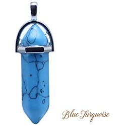 Anglacesmade Bullet Shape Gemstone Choker Necklace Hexagonal Pointed Reiki Chakra Pendant Leather Necklace Bohemian Jewelry for Women and Girls (Blue Turquoise)