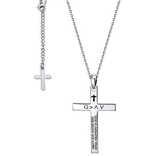 HN HNHB Christian Necklace Bible Verse God is Greater Than Highs and Lows Necklace Cross Faith Religious Jewelry for Women Birthdays First Communion Confirmations Christmas Baptisms Easter