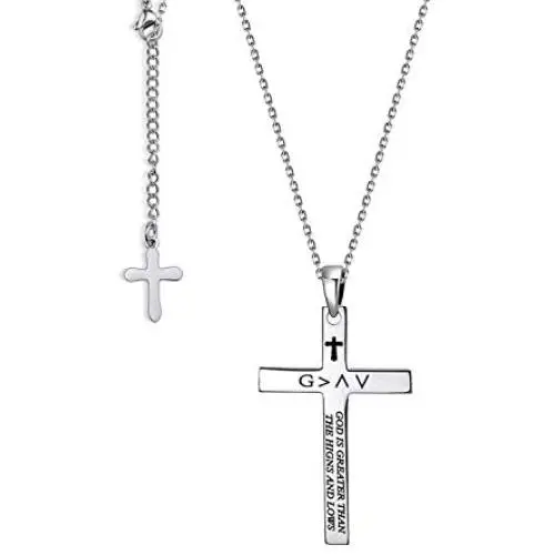 HN HNHB Christian Necklace Bible Verse God is Greater Than Highs and Lows Necklace Cross Faith Religious Jewelry for Women Birthdays First Communion Confirmations Christmas Baptisms Easter