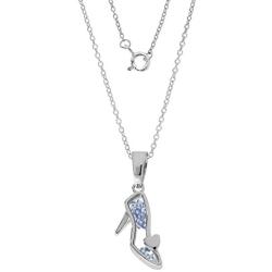 Disney Womens Jewelry Princess Sterling Silver Crystal Shoe Shaker Pendant,18''