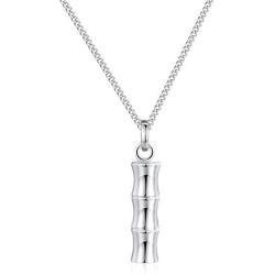 Solid Sterling Silver Unisex Bamboo Shape Vertical Stick Pendant Necklace 18''+2'' Extender