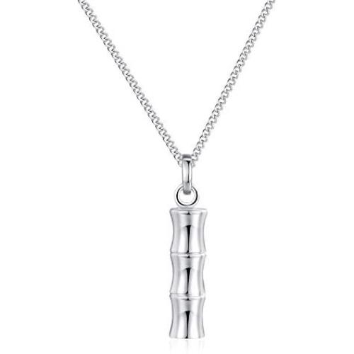 Solid Sterling Silver Unisex Bamboo Shape Vertical Stick Pendant Necklace 18''+2'' Extender