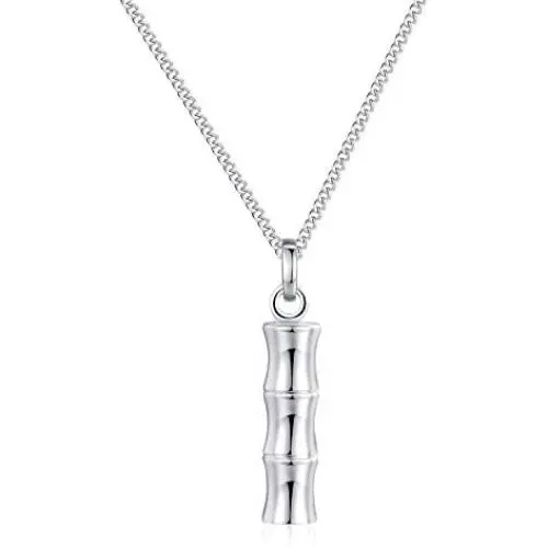 Solid Sterling Silver Unisex Bamboo Shape Vertical Stick Pendant Necklace 18''+2'' Extender Solid Sterling Silver Unisex Bamboo Shape Vertical Stick Pendant Necklace 18''+2'' Extender