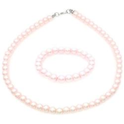 JSEA 8mm Faux Pearl Necklace Elastic Bracelet Jewelry Set Beige White Pink Fake Pearl Jewelry