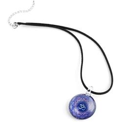 SUVANI Glass Jewelry Om Ohm Aum Symbol Mandala Cabochon Round Pendant Necklace 17-19” Choose Color