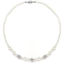 Mariell Ivory Pearl & Swarovski Rhinestone Crystal Wedding Tennis Necklace for Women, Jewelry for Brides