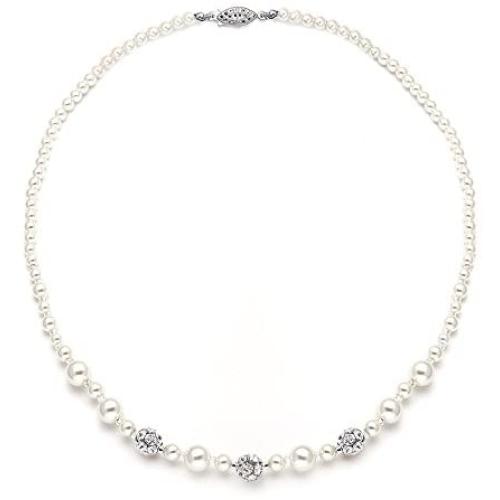 Mariell Ivory Pearl & Swarovski Rhinestone Crystal Wedding Tennis Necklace for Women, Jewelry for Brides