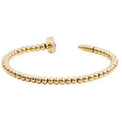 Classic Jewelry Nail Crystal Stone Stainless Steel Bangle for Women, Gold Plated Bead Bracelet, White, Gold, Rose Gold