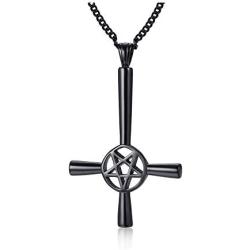 VNOX Religious Satanism Satanic Upside Down Inverted Cross Pentacle Pentagram Pendant Necklace,Wiccan Jewelry