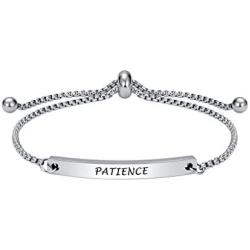 Fashion Inspiration Bracelet - PATIENCE - Inspirational Mantra Message Engraved, Adjustable Slide Jewelry Gifts for Womens Teens