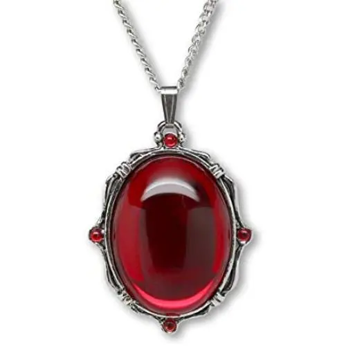 Blood Red Oval Stone In Silver Finish Pewter Frame Pendant Necklace Blood Red Oval Stone In Silver Finish Pewter Frame Pendant Necklace