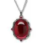 Blood Red Oval Stone In Silver Finish Pewter Frame Pendant Necklace Blood Red Oval Stone In Silver Finish Pewter Frame Pendant Necklace