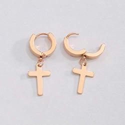 Dangling Cross Hoop Earrings Set for Men Women Stainless Steel Piercing Cross Dangle Hinged Huggie Ear Jewelry Wearing Boys Girls