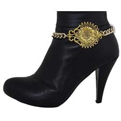 TFJ Women Jewelry Boot Bracelet Bling Flower Victorian Style Pendant Metal Chain Shoe Charm