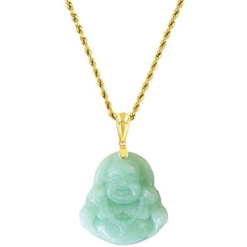 Smiling Laughing Buddha Green Jade Pendant Necklace Rope Chain Genuine Certified Grade A Jadeite Jade Hand Crafted, Jade Neckalce, 14k Gold Filled Buddha necklace, Jade Medallion