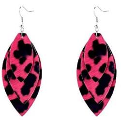 Layered Leather Earrings Leopard Print Teardrop Petal Leaf Dangle Earrings Multilayer Structure Design Statement Lightweight Drop Earrings For Women Girls Bohemian Jewelry