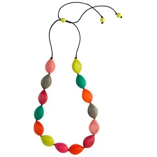 Ruby Olive Womens Colorful Resin Beaded Pod Necklace with Wood Bead