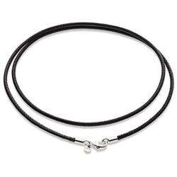Miabella Genuine Italian 2mm Black or Brown Leather Cord Chain Necklace for Men Women with 925 Sterling Silver Clasp 14, 16, 18, 20, 22, 24, 26 Inch Made in Italy