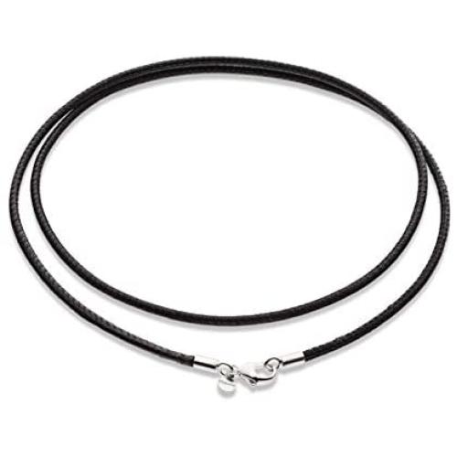 Miabella Genuine Italian 2mm Black or Brown Leather Cord Chain Necklace for Men Women with 925 Sterling Silver Clasp 14, 16, 18, 20, 22, 24, 26 Inch Made in Italy