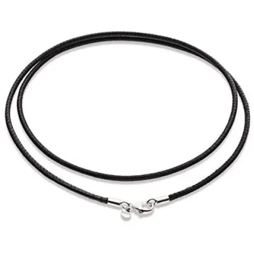 Miabella Genuine Italian 2mm Black or Brown Leather Cord Chain Necklace for Men Women with 925 Sterling Silver Clasp 14, 16, 18, 20, 22, 24, 26 Inch Made in Italy