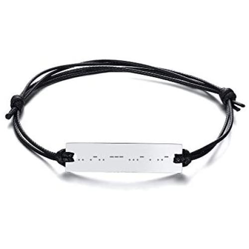 MPRAINBOW Custom Personalized Morse Code Secrect Message Adjustable Handmade Braided Link Bracelet for Men Women Fantastict Gift for Mom Dad Daughter Son Lover Friends