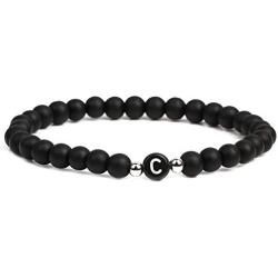 Tattooshe Black Onyx Handmade A-Z Letters Bracelet Natural 6mm Howlite Men and Women 6.7-7.3 ″ Elastic Natural Stones Personalized Letter Engraving