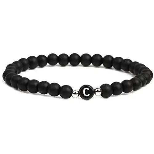 Tattooshe Black Onyx Handmade A-Z Letters Bracelet Natural 6mm Howlite Men and Women 6.7-7.3 ″ Elastic Natural Stones Personalized Letter Engraving Tattooshe Black Onyx Handmade A-Z Letters Bracelet Natural 6mm Howlite Men and Women 6.7-7.3 ″ Elastic Natural Stones Personalized Letter Engraving