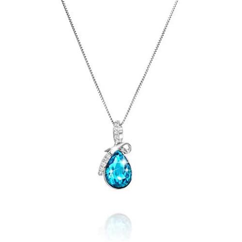 Blue Crystal Infinity Teardrop Pendant on a 925 Sterling Silver Chain Swarovski Crystal Pendant Necklace 15.7 Inch for Women Girls