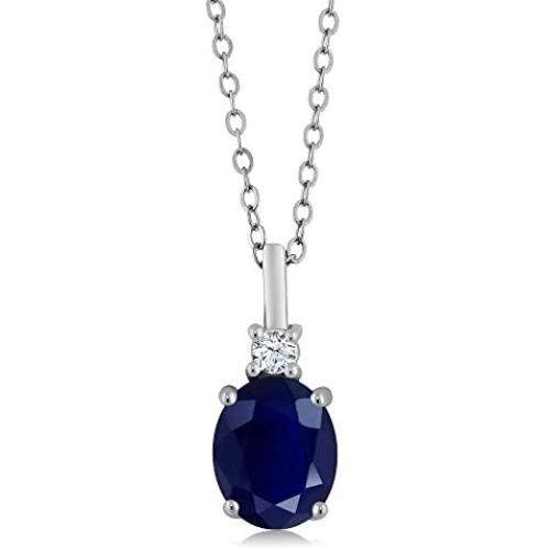 Gem Stone King 925 Sterling Silver Blue Sapphire Pendant Necklace Gemstone Birthstone For Women (2.55 Ctw Oval with 18 Inch Silver Chain)