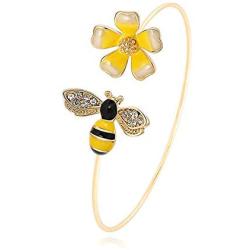 MANZHEN Fashion Yellow Flower and Honey Bee Adjustable Charm Bangle Bracelet Women Jewelry