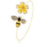 MANZHEN Fashion Yellow Flower and Honey Bee Adjustable Charm Bangle Bracelet Women Jewelry