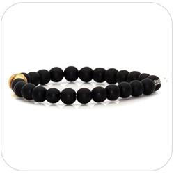 Nsitbbuery Fashion Alloy Baseball Bangle 8MM Matte Agate Lava Rock Beads Bracelet