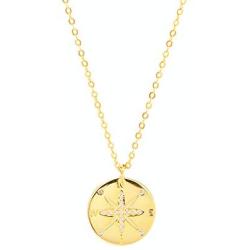 Friendship Necklace CZ Compass Round Gold Coin Pendant Necklace for Women Teen Girls Sterling Silver Simple Small Disk Minimalist Circle Medallion Pendant Chain Choker Dainty Jewelry Graduation Gift