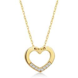 14k Solid Gold 0,02 ct Diamond Heart Chain Pendant Necklace, Surprise Fine Jewellery for Women, 18 Inch