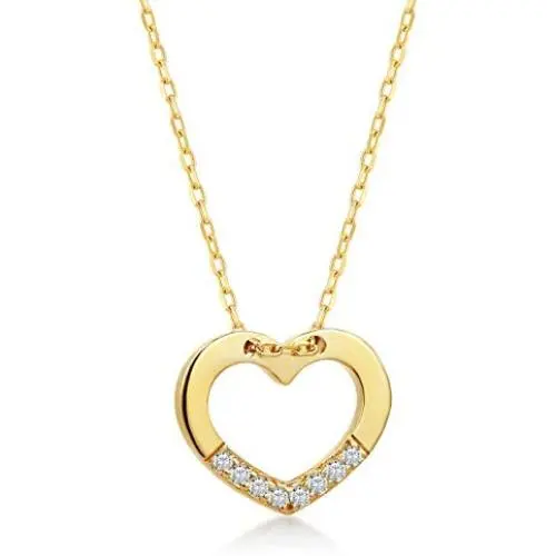 14k Solid Gold 0,02 ct Diamond Heart Chain Pendant Necklace, Surprise Fine Jewellery for Women, 18 Inch