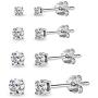 4 Pair Set Sterling Silver Cubic Zirconia Round Stud Earrings, 2mm 3mm 4mm 5mm