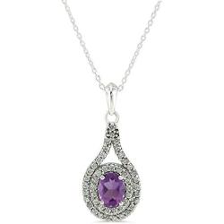 Natural Amethyst Pendant Necklace Sterling Silver Halo Cluster with 18 Inches Chain