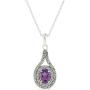 Natural Amethyst Pendant Necklace Sterling Silver Halo Cluster with 18 Inches Chain