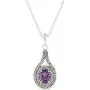 Natural Amethyst Pendant Necklace Sterling Silver Halo Cluster with 18 Inches Chain